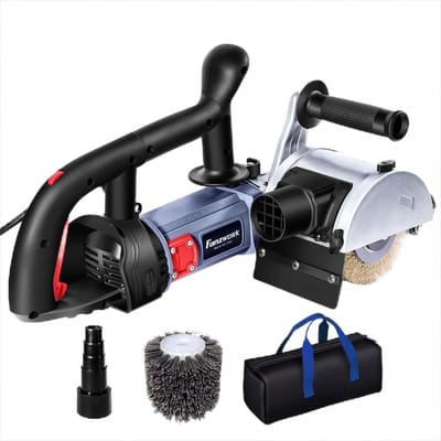 FANZWORK V2 1500W Satineermachine Borstelschuurmachine voor de renovatie van oppervlakken, met stofafzuigaansluiting, toerentalregeling, beugelgreep, staaldraad- en nylonborstel