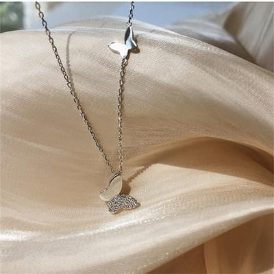 925 Sterling Zilver Kristal Vlinder Bedel Hanger Choker Ketting Bruiloft Statement Sieraden Voor Vrouwen dz104 gray