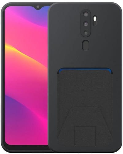 Geschikt voor Oppo A5 (2020) / A9 (2020) Telefoonhoesje met Verstelbare Leren Pasjeshouder - Flexible Back Cover Case Siliconen TPU with Adjustable Leather Cardslot - Zwart - Smartphonica geschikt voor OPPO A5 (2020);OPPO A9 (2020)