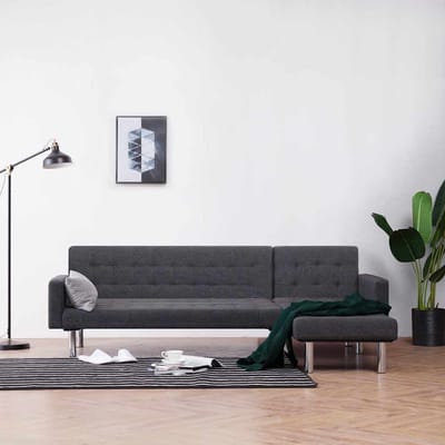 vidaXL - Slaapbank - L-vormig - polyester - donkergrijs