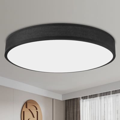 NETTLIFE Plafondlamp LED - 30CM - zwart - Moderne - met Stoffen Lampenkap - rond - 3000K Warm wit Licht - voor Woonkamer | Slaapkamer | Keuken | Gang - 12W