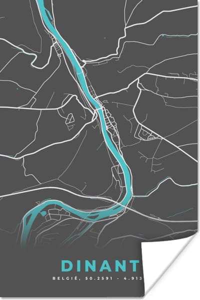 Poster Plattegrond – Dinant – Blauw – Stadskaart - Kaart - 120x180 cm XXL