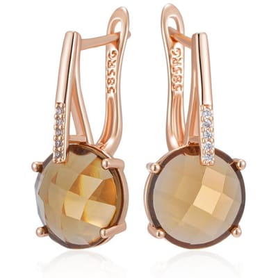 Mode Ronde Lichtbruine Natuurlijke Zirconia Engelse Oorbellen Voor Vrouwen Eenvoudig Roségoud Kleur Hoge Kwaliteit Dagelijkse Sieraden beige