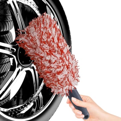 Autowas Borstel - Velgen Reiniger - Auto Onderhoud - Zachte Pluche Materiaal - 27.5 cm - Rood/Wit