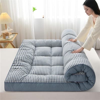 Japanse Vloermatras - Oprolbare Matras - Comfortabel Slapen - Hoge Dichtheid Vulling - 120x200cm - Blauwe Plaid