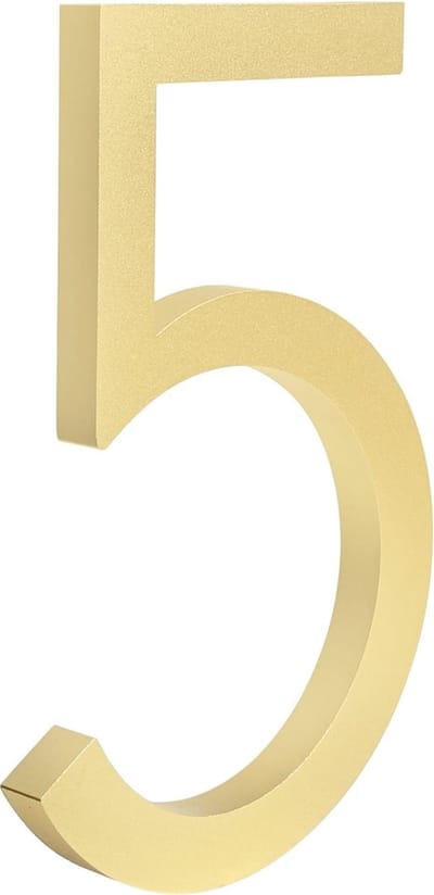 Milano Gold Huisnummer 5 - 15 cm hoog - Aluminium - Goud Modern Huisnummer - Goud Huisnummer - Huisnummer Goud - Groot goud huisnummer