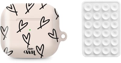 xoxo Wildhearts AirPods hoesje All Yours Beige & Zwart + Telefoonsticker Stick On Me Square Wit – geschikt voor AirPods 4