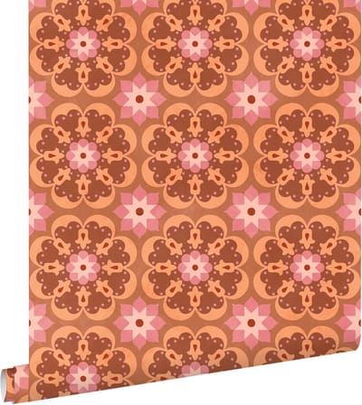 ESTAhome behang tegelmotief bruin, roze en paars - 50 x 900 cm - 132073