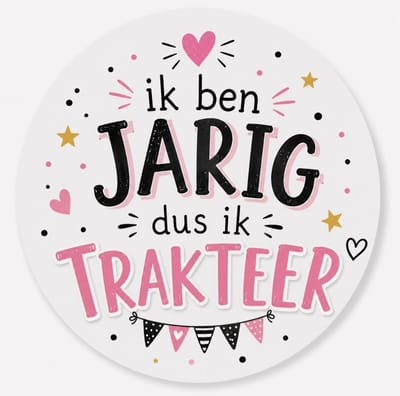 20x Sluitsticker Ik ben jarig dus ik trakteer - roze paars - 40 mm -Verjaardags sticker - Sluitzegel - Sticker Verjaardag jongens meisjes - Uitdelen - Knijp fruit - Cadeau's Kado's - Glossy - Sluitzegel -Wensetiket-Uitdelen-Jarig - Trakteren-Afscheid