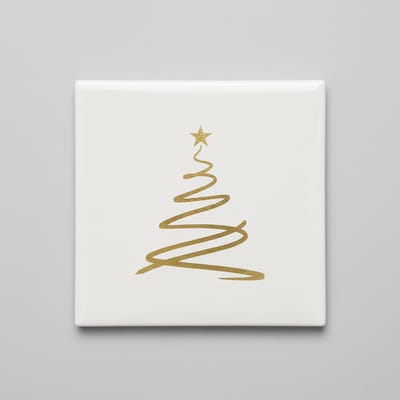Abstracte Gouden Kerstboom Keramische Tegel – Moderne Minimalistische Kerst Wanddecoratie – 15 x 15 cm