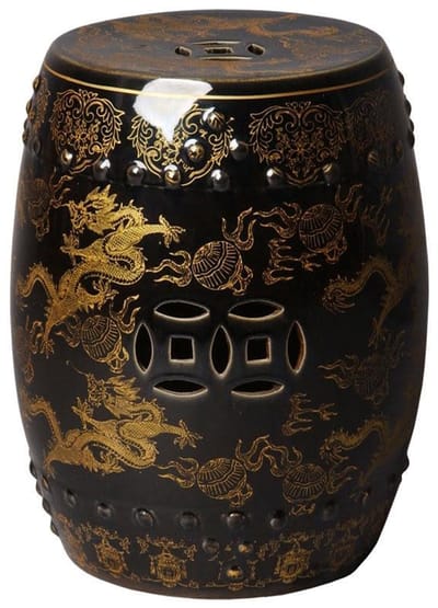 Fine Asianliving Keramische Kruk Draak Zwart Handgemaakt Porselein B33xH45cm Keramiek Bijzettafel Porselein Stoel Tuinkruk