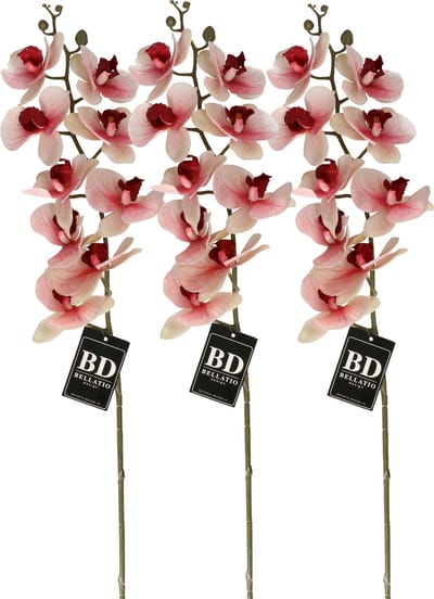 Bellatio Design Kunstbloem Orchidee Bora - 3x - roze - 108 cm - losse steel - kunst zijdebloem