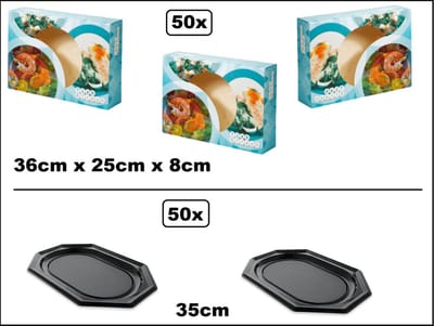 50x Luxe Cateringdozen Fish & Fresh met venster 36x25x8cm met catering schaal zwart 35cm - Catering salade maaltijd bezorg doos thuis bezorg