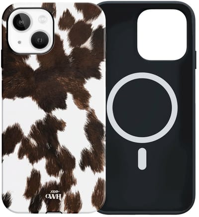 xoxo Wildhearts telefoonhoesje geschikt voor iPhone 15 MagSafe - Midnight Rodeo - Magnetische hard case met dubbele beschermlaag - Beschermhoes shockproof case - Hoesje met dierenprint - Stier - Bruin / Beige