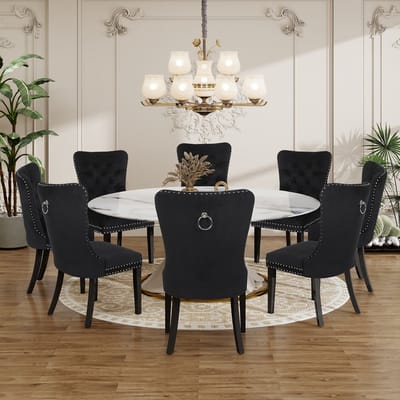 Puluomis Eetkamerstoel - Set Van 8 - Zwart - Fluweel - Velvet - Massief houten poten - Stoel