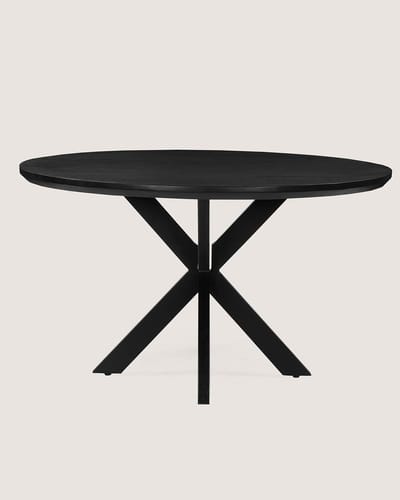 Ronde Eettafel 150 cm Mangohout – Zwart – Zwart Metalen Matrix Onderstel – Elegant Chic – 6-7 Personen