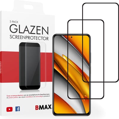 2-pack BMAX Xiaomi Poco F3 Screenprotector glas - Full Cover gehard glas - Tempered glas - Xiaomi screenprotectors 2 stuks - Telefoonglaasje - Beschermglas - Glasplaatje - Screensaver - Screen protector - Case friendly - Zwart