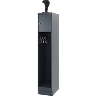 Brandweerkluis C+P Evolo Youngster, 1 compartiment, met helmhouder, met sokkel, B 300 x D 500 x H 1630 mm, RAL 7016 antracietgrijs