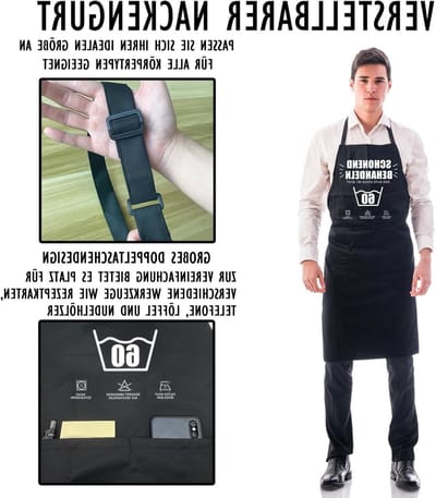 Keuken Schort met 2 Zakjes, Waterdicht en Verstelbaar, Perfect als Cadeau voor Verjaardagen, Koken, Bakken en Grillen voor Mannen en Vrouwen