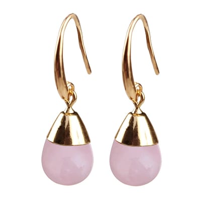 Edelstenen oorbellen Gold Dip Rose Quartz - oorhangers - roze - goud - rozenkwarts - luxe sieraden zakje - roze oorbellen - edelstenen oorbellen dames