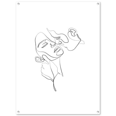 Tuinposter 90x120 cm - Tuindecoratie Abstracte line art van een koppel - Poster voor in de tuin - Buiten decoratie - Schutting tuinschilderij - Tuindoek muurdecoratie - Wanddecoratie balkondoek