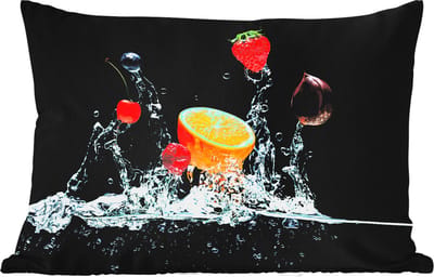 Buitenkussens - Tuin - Water - Fruit - Sinaasappel - Aardbei - Kers - Zwart - 50x30 cm