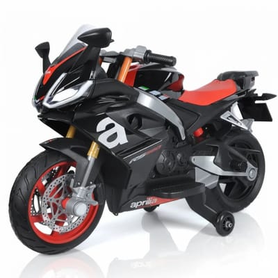 Aprilia RS660 Full Option Elektrische Kindermotor 3 tot 6 jaar – Officieel Gelicentieerde Motor met Soft-Brake & Soft-Start – Li-ion Kindermotor met Verwijderbare Zijwieltjes, LED-verlichting & MP3 – Zwart