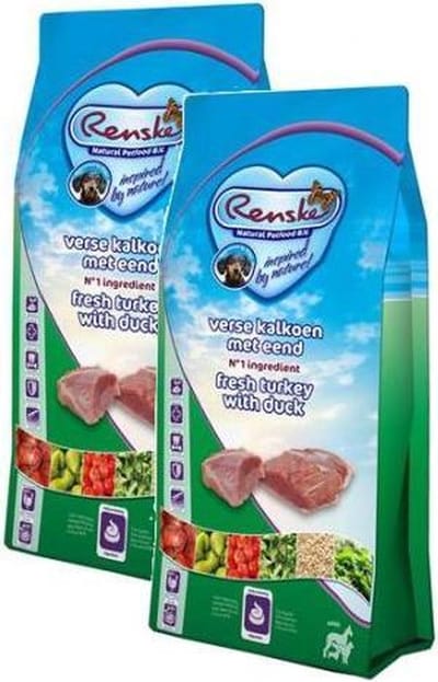 2x12 kg Renske super premium adult kalkoen / eend hondenvoer