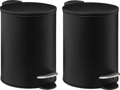 5Five Pedaalemmer - 2x - zwart - metaal - 3L - 23 cm - soft close - voor badkamer en toilet