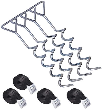 4 Stuks - Grondankers - met 4 Spanbanden 2.3m - Spiraalharing - Ankerset / grondanker - Universele Trampoline Verankeringsset - 30.5*5.5cm - metaal