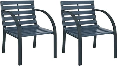 Houten Tuinstoelen - Stoelen voor buiten - Ontspannen Buiten - Stalen Frame - 2 stuks - Grijs