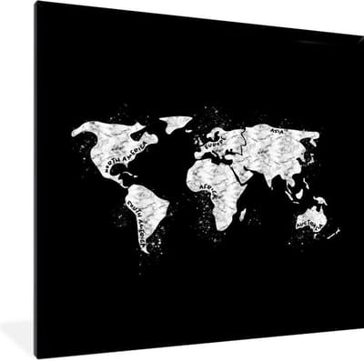 Poster in lijst - Fotolijst 40x40 cm - Posters - Wereldkaart - Marmer - Zwart - Wit - Posterlijst zwart - Decoratie - Wanddecoratie woonkamer - Muurdecoratie slaapkamer