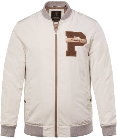 JP 1880 - Heren - Blouson collegestijl badge 2 zakken - Crèmewit - Maat 3XL