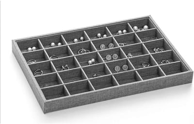 Sieraden Organizer - Opbergbakje - Juwelen Presenteren - Zachte Linnen Voering - 30 Vakjes - Grijs