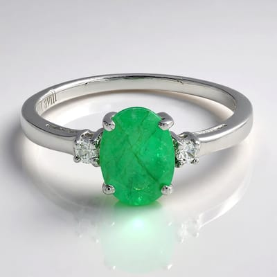 Cavill - Elegante zilveren ring met 0,94 ct Bahia smaragd en 0,099 ct Cambodjaanse zirkonia - 925 Sterling zilver platina