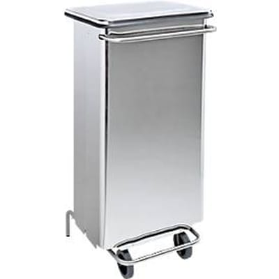 Afvalbak Continox, rvs, 2 rubberen wielen, met pedaal, 110 liter