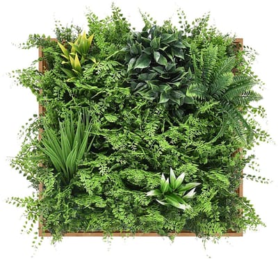 Vente-unique Schilderij met kunstplanten 55 x 55 cm - Naturel kader, groen gebladerte - VEGETIRI