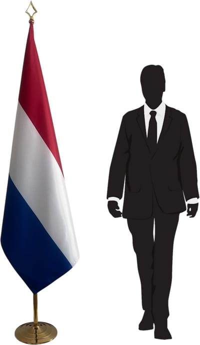 Nederlandse vlag 100x150 cm met RVS voet en telescopische mast – goudkleurig – lanspunt – premium kwaliteit