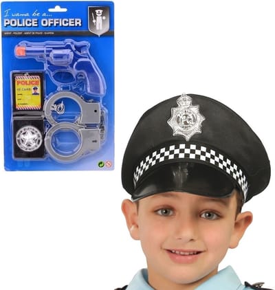 Carnaval verkleed speelgoed politiepet - zwart - voor kinderen - met accessoires pistool / handboeien / badge
