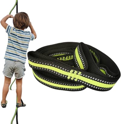 Klimtouwladder Kinderen - Riemladder Klimhulp - Buiten Spelen - 7 Treden Sterk Touw - 200 cm - Fluorescent Groen