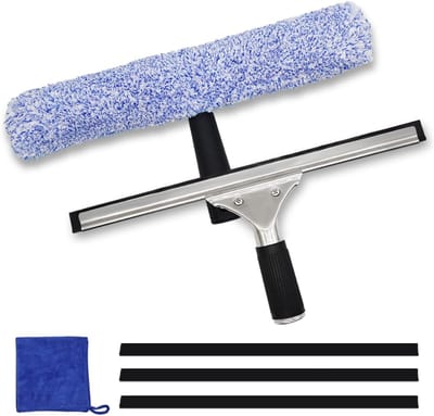 Famanu – Professionele raamreinigingsset met 14 inch siliconen rakel en microvezel schrobber, inclusief drie rubberen strips en microvezeldoek, ideaal voor douche, spiegel en auto