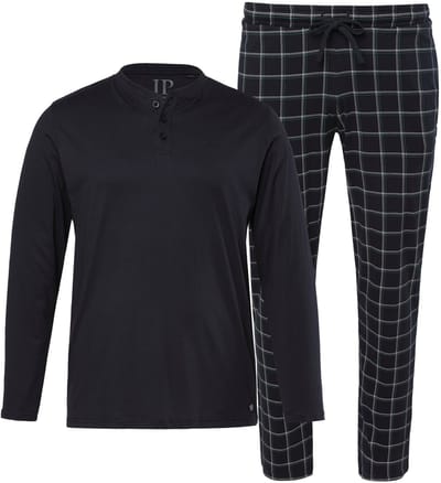 JP 1880 - Heren - Pyjama loungewear twee-delige set geruite broek - Zwart - Maat 8XL
