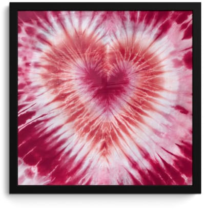 Poster in lijst - Fotolijst 40x40 cm - Posters - Hartvorm - Roze - Tie dye - Posterlijst zwart - Decoratie - Wanddecoratie woonkamer - Muurdecoratie slaapkamer