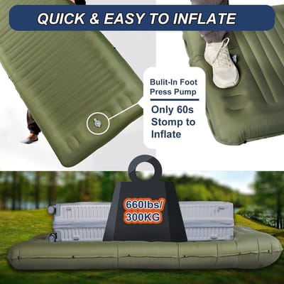 Luchtbed Ultralicht Opblaasbaar Matras 14cm Zelfopblazend met Kussen Enkel Voor Trekking - Legergroen
