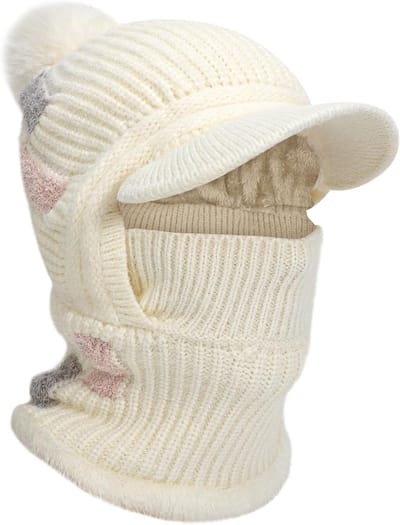 Balaclava Volledige Gezicht Ski Masker voor Dames, Winterse Thermische Gebreide Snood Hoed met Haarbal, Winddicht en Sneeuwproof, Ideaal voor Buitenactiviteiten en Koude Weersomstandigheden