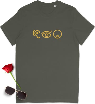 T Shirt Heren Dames - Horen Zien en Zwijgen - Khaki Groen - S