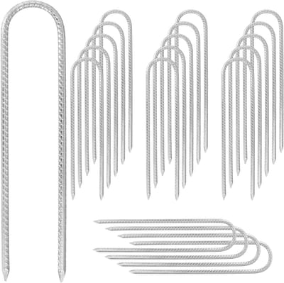 20 Stuks 30cm Zilveren Grondpennen, Gegalvaniseerde Stalen U-Pegs, Sterke Camping- en Tuinpennen voor Tent en Trampoline Gebruik