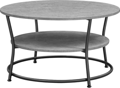Ronde Salontafel - Woonkamertafel - Ontspanning en Gezelligheid - Met Extra Plank - 80 cm Diameter - Betongrijs Zwart