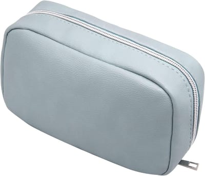 Kleine Waterdichte Make-up Tas voor Reis - Draagbare Make-up Organizer, Toilettas en Waszak voor Mannen en Vrouwen, Blauw PU Leer, Perfect voor Reizen en Dagelijks Gebruik