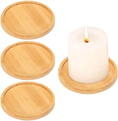 Dailygoods- Kaarsenbord 4 Stuks - Houten Plaat - Ronde Onderzetters - Decoratie voor Kaarsenhouder - Bruin - Afmetingen 9 cm